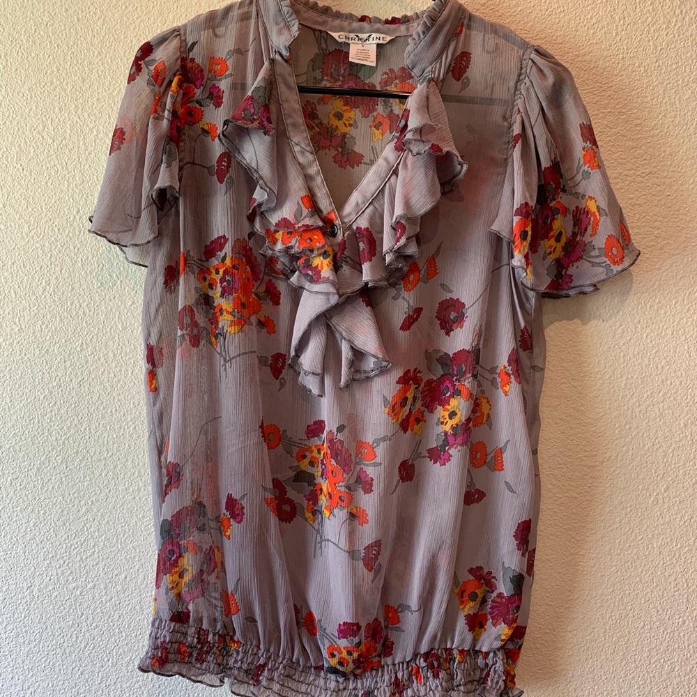 Floral V Neck Smocked Blouse